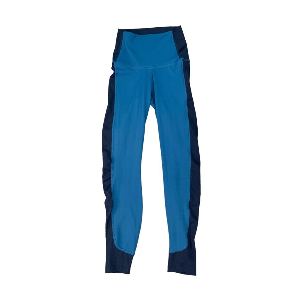 Nike Legging Womens XS Extra Small Yoga Blue Dri Fit Wide Waistband Ribbed Panel